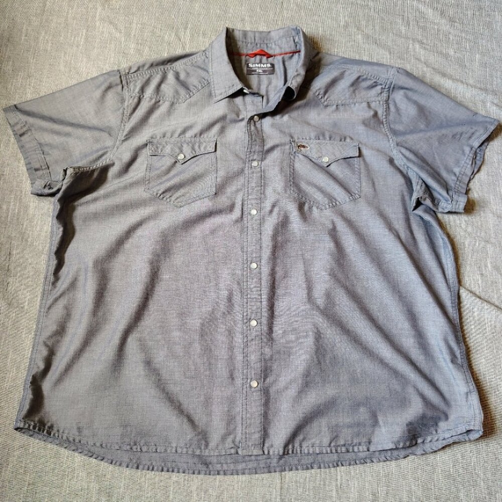 Simms Shirt Size XL Short Sleeve Pearl Snap Button Down Performance Fishing‎